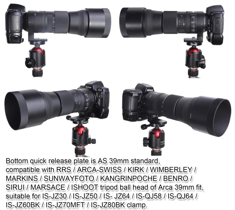 iShoot Lens Collar Support, CNC Machined Tripod Mount Ring for TS-71 Sigma 150-600mm f/5-6.3 DG OS HSM Contemporary Lens, Bottom is ARCA Fit Quick Release Plate for Tripod Ball Head of ARCA-SWISS Type - Image 5